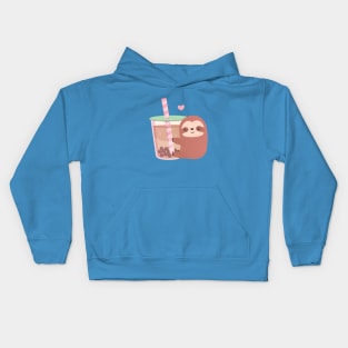 Cute Sloth Loves Bubble Tea Kids Hoodie